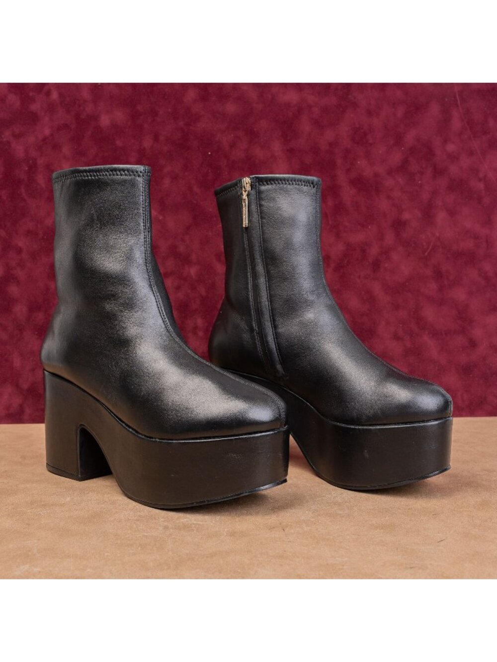 Larroude Women Miso XX Black Leather Platform Retro Y2K Ins Boots Size 8.5